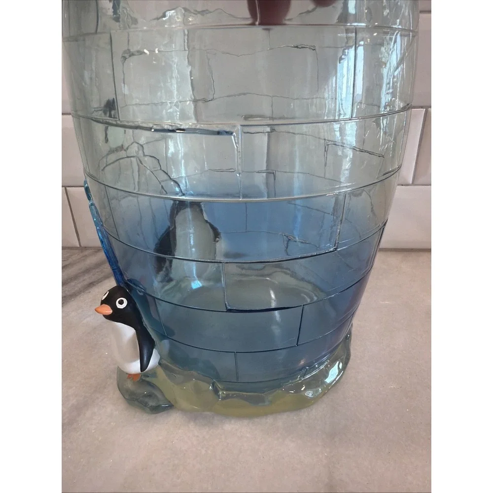 Vintage Heavy Acrylic Color mate Penguin/igloo Wastebasket cup toothbrush Holder